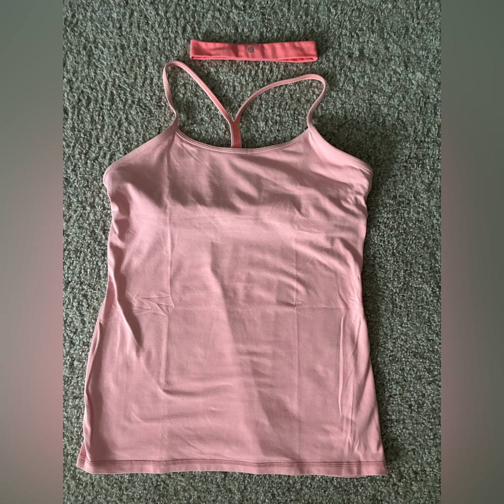 Lululemon Athletica Light Pink Tank Top Size 12 with lulu headband